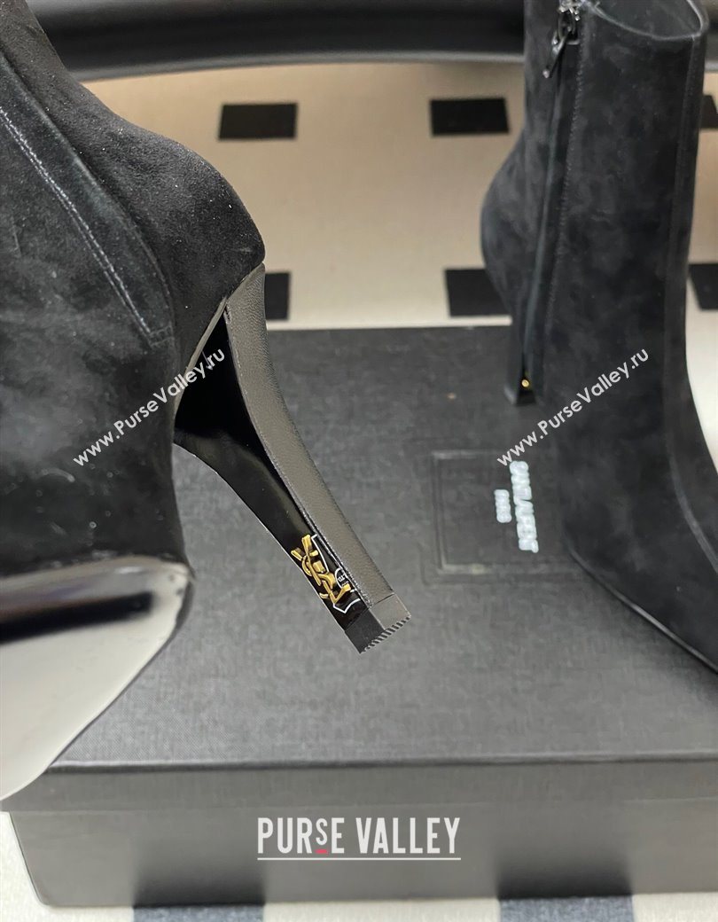 Saint Laurent Jill Heel Booties 10cm in Suede Black 2025 806674 (MD-251213027)