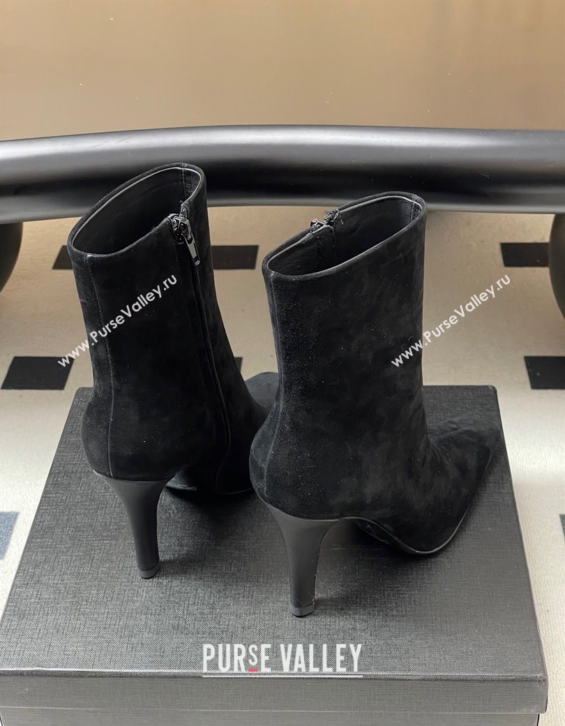 Saint Laurent Jill Heel Booties 10cm in Suede Black 2025 806674 (MD-251213027)
