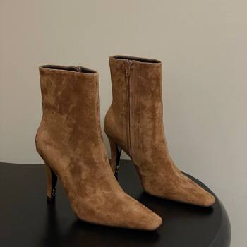Saint Laurent Jill Heel Booties 10cm in Suede Brown 2025 806674 (MD-251213028)