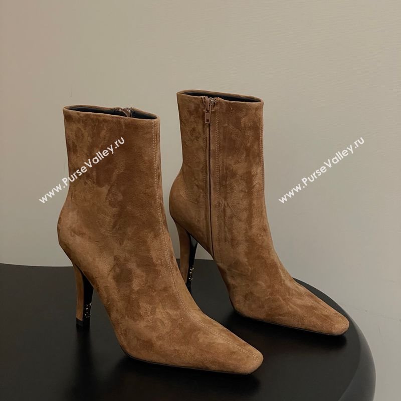 Saint Laurent Jill Heel Booties 10cm in Suede Brown 2025 806674 (MD-251213028)