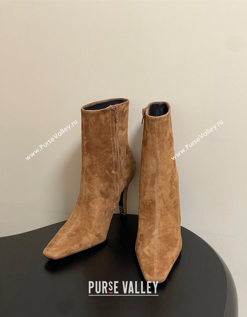 Saint Laurent Jill Heel Booties 10cm in Suede Brown 2025 806674 (MD-251213028)