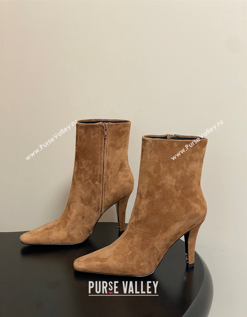Saint Laurent Jill Heel Booties 10cm in Suede Brown 2025 806674 (MD-251213028)