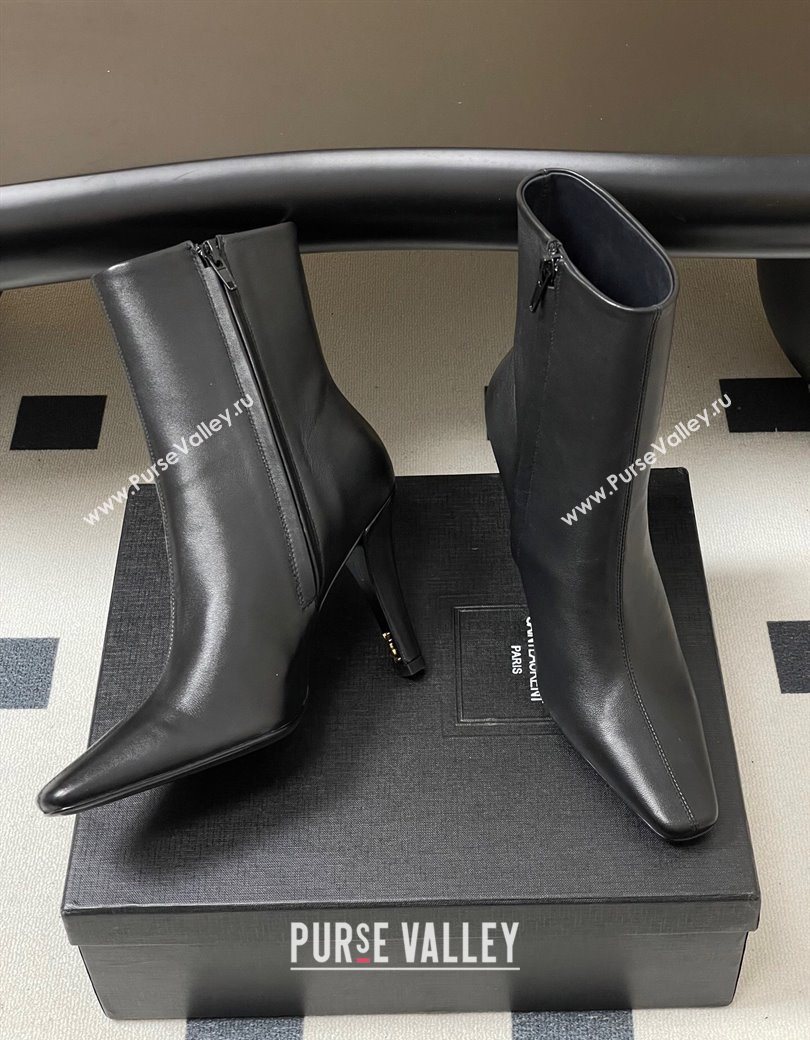 Saint Laurent Jill Heel Booties 10cm in Calfskin Leather Black 2025 806674 (MD-251213022)