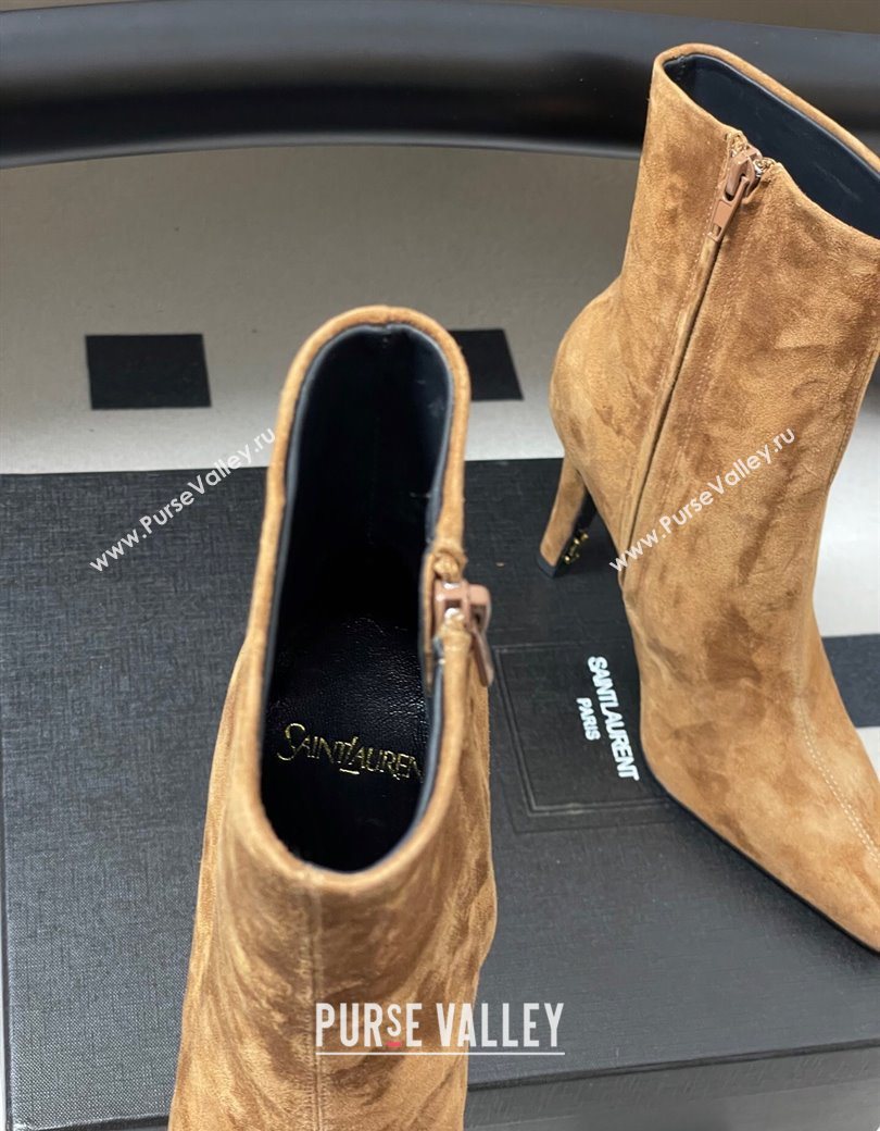 Saint Laurent Jill Heel Booties 10cm in Suede Brown 2025 806674 (MD-251213028)