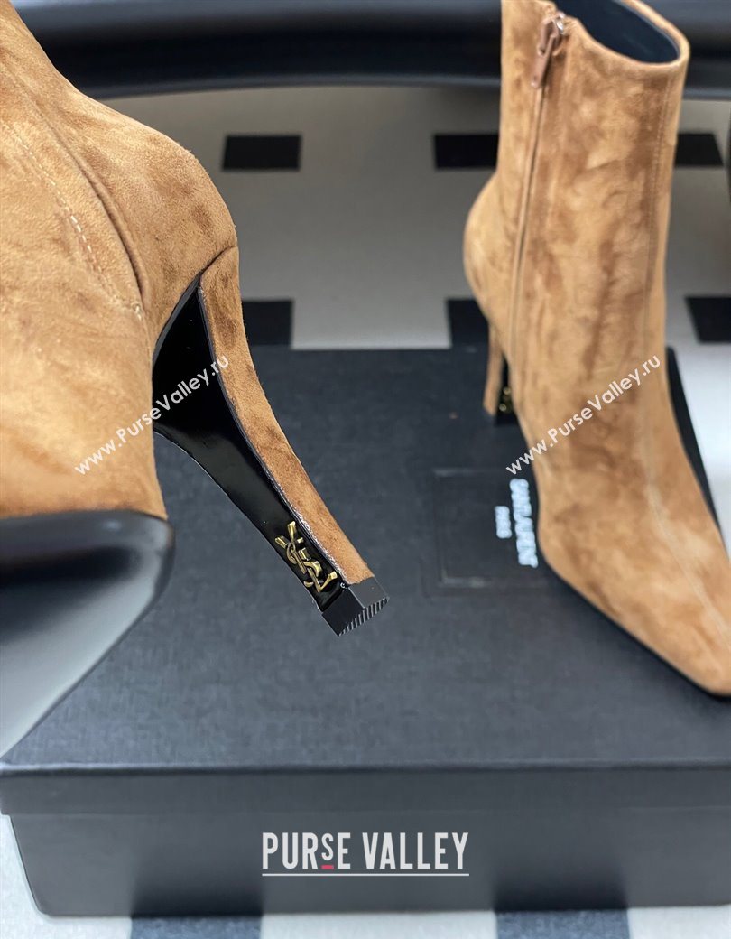 Saint Laurent Jill Heel Booties 10cm in Suede Brown 2025 806674 (MD-251213028)