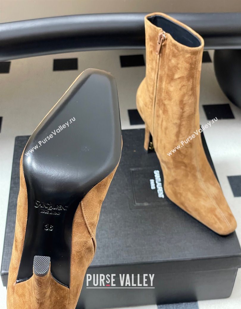 Saint Laurent Jill Heel Booties 10cm in Suede Brown 2025 806674 (MD-251213028)