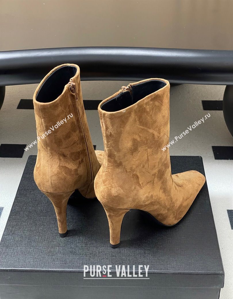 Saint Laurent Jill Heel Booties 10cm in Suede Brown 2025 806674 (MD-251213028)