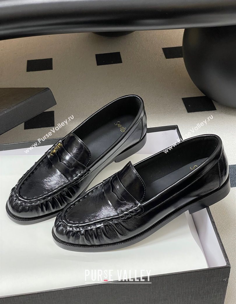 Saint Laurent Le Loafers Penny Slippers in Oil Leather Black/Gold 2025 7668790 (MD-251215007)