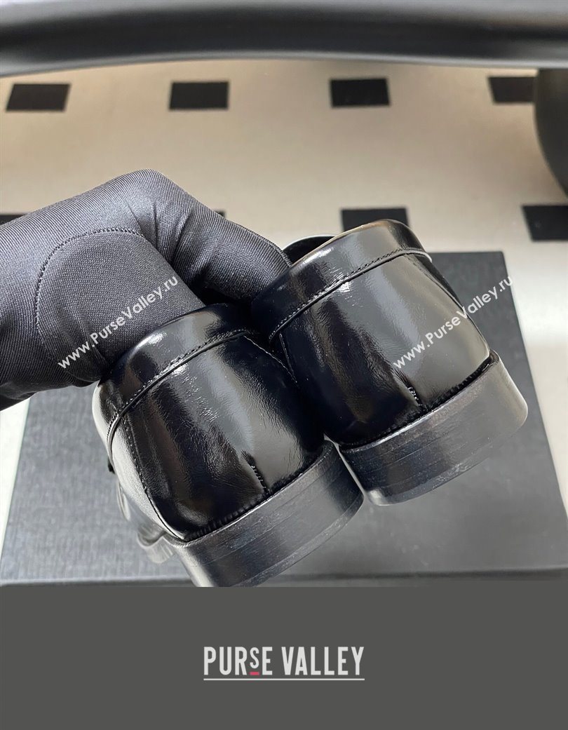 Saint Laurent Le Loafers Penny Slippers in Oil Leather Black/Gold 2025 7668790 (MD-251215007)