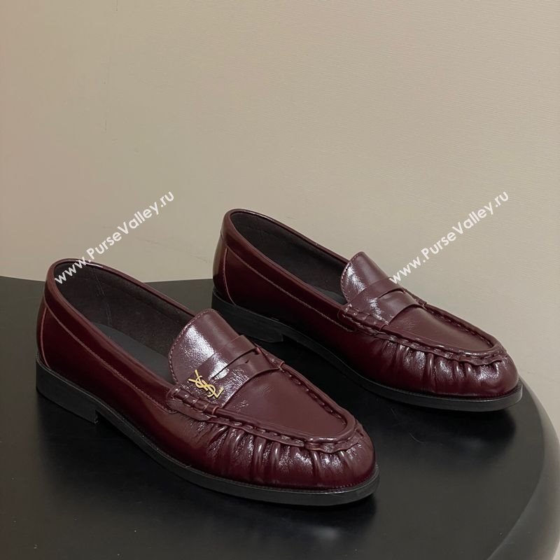 Saint Laurent Le Loafers Penny Slippers in Oil Leather Dark Burgundy 2025 7668790 (MD-251215008)