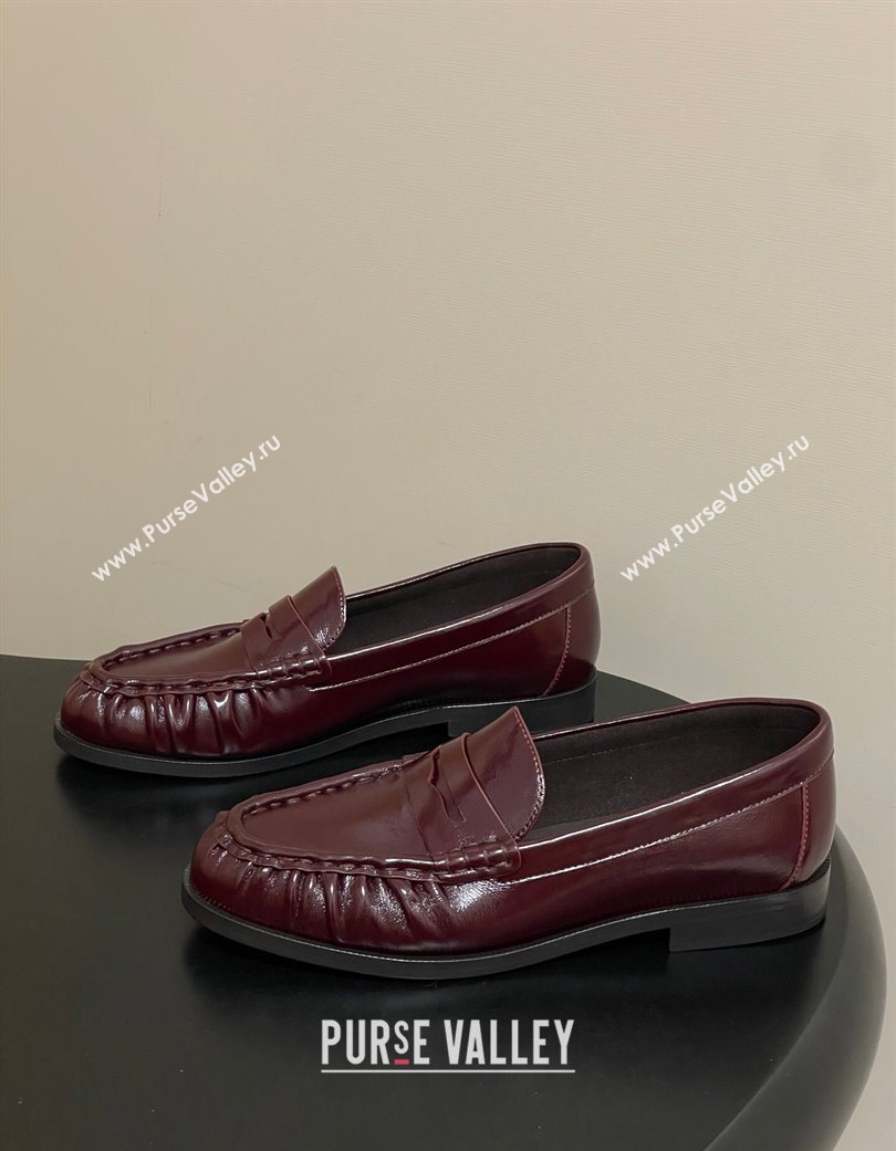Saint Laurent Le Loafers Penny Slippers in Oil Leather Dark Burgundy 2025 7668790 (MD-251215008)