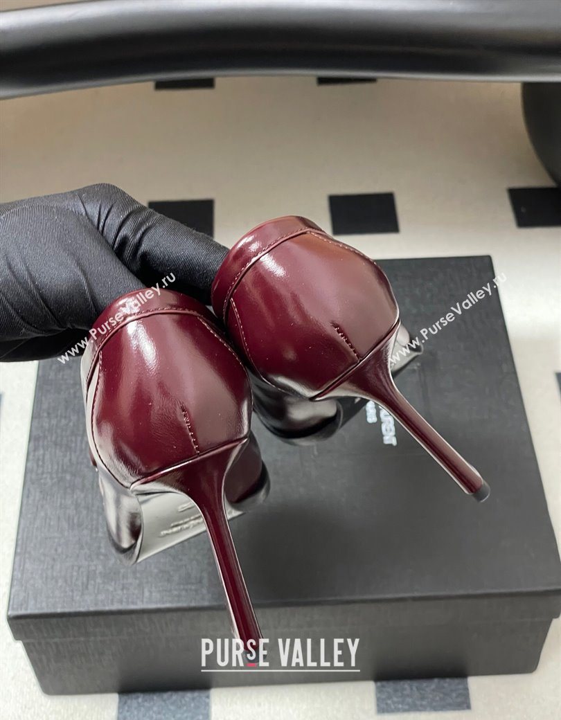 Saint Laurent Le Loafer High Heel Pumps 10cm in Oil Leather Dark Burgundy 2025 8589700 (MD-251213067)