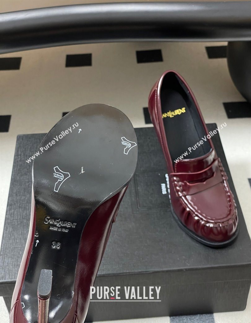 Saint Laurent Le Loafer High Heel Pumps 10cm in Oil Leather Dark Burgundy 2025 8589700 (MD-251213067)