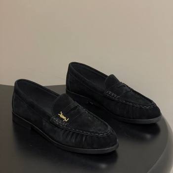 Saint Laurent Le Loafers Penny Slippers in Suede Black/Gold 2025 7668790 (MD-251215010)