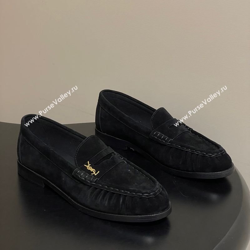 Saint Laurent Le Loafers Penny Slippers in Suede Black/Gold 2025 7668790 (MD-251215010)