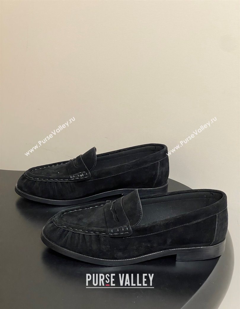 Saint Laurent Le Loafers Penny Slippers in Suede Black/Gold 2025 7668790 (MD-251215010)