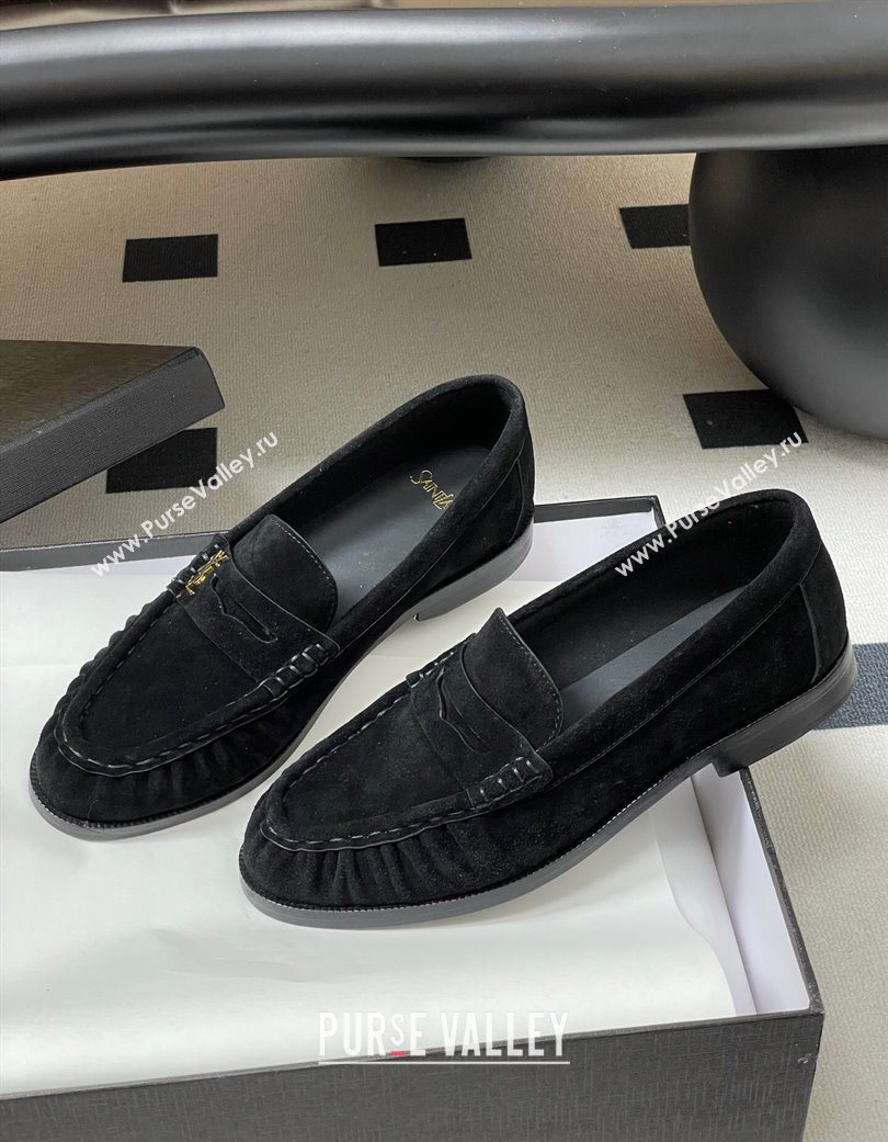 Saint Laurent Le Loafers Penny Slippers in Suede Black/Gold 2025 7668790 (MD-251215010)
