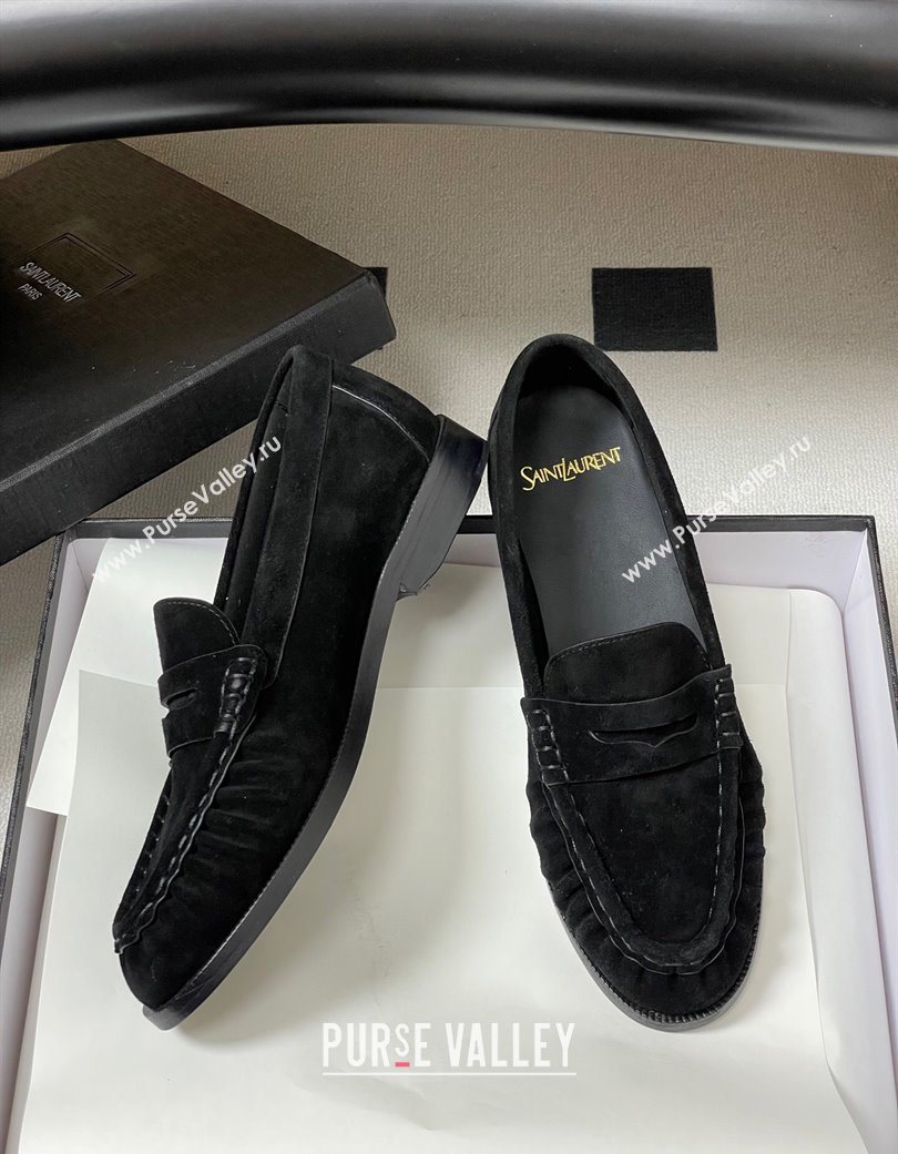 Saint Laurent Le Loafers Penny Slippers in Suede Black/Gold 2025 7668790 (MD-251215010)