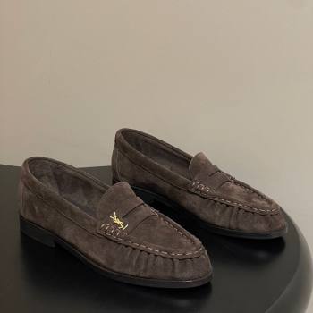 Saint Laurent Le Loafers Penny Slippers in Suede Deep Brown 2025 7668790 (MD-251215011)