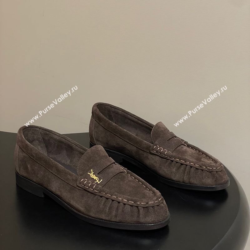 Saint Laurent Le Loafers Penny Slippers in Suede Deep Brown 2025 7668790 (MD-251215011)