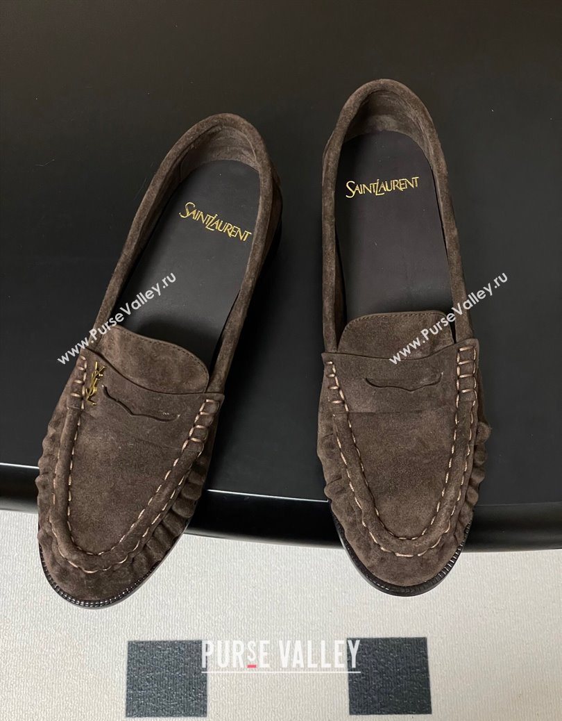 Saint Laurent Le Loafers Penny Slippers in Suede Deep Brown 2025 7668790 (MD-251215011)