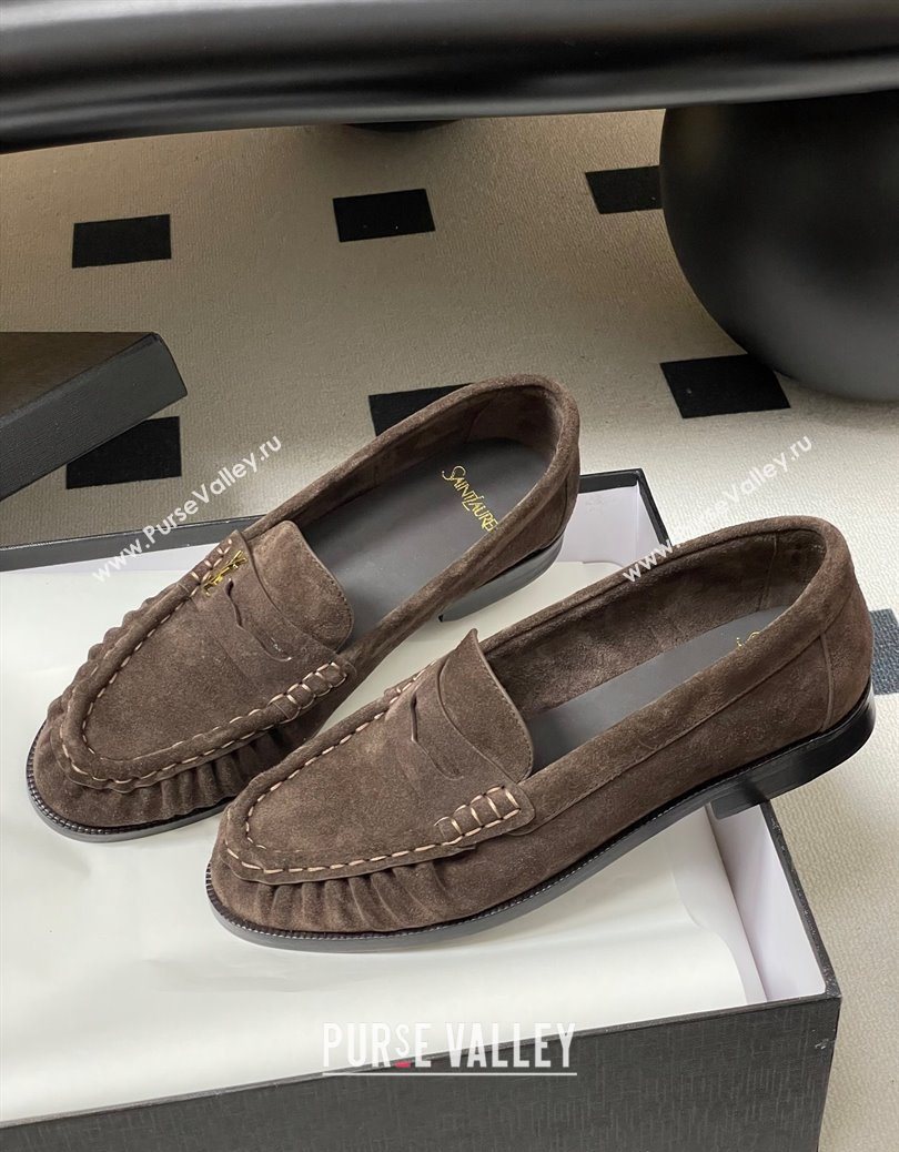 Saint Laurent Le Loafers Penny Slippers in Suede Deep Brown 2025 7668790 (MD-251215011)