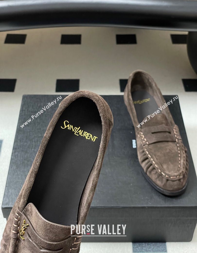 Saint Laurent Le Loafers Penny Slippers in Suede Deep Brown 2025 7668790 (MD-251215011)