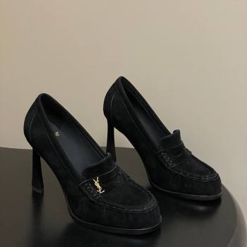 Saint Laurent Le Loafer High Heel Pumps 10cm in Suede Black 2025 8589700 (MD-251213068)