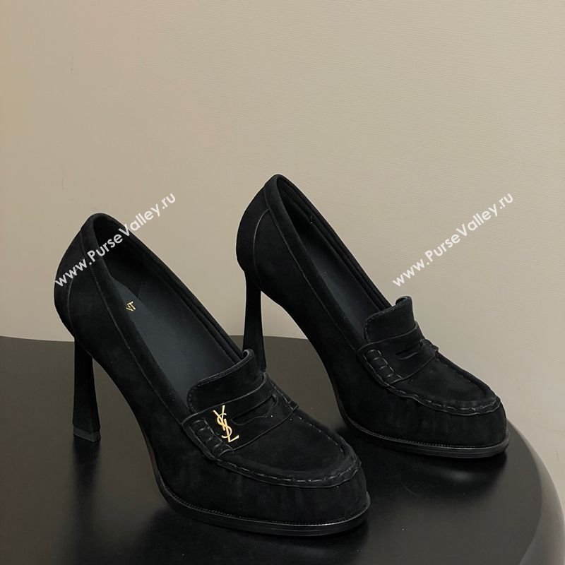 Saint Laurent Le Loafer High Heel Pumps 10cm in Suede Black 2025 8589700 (MD-251213068)