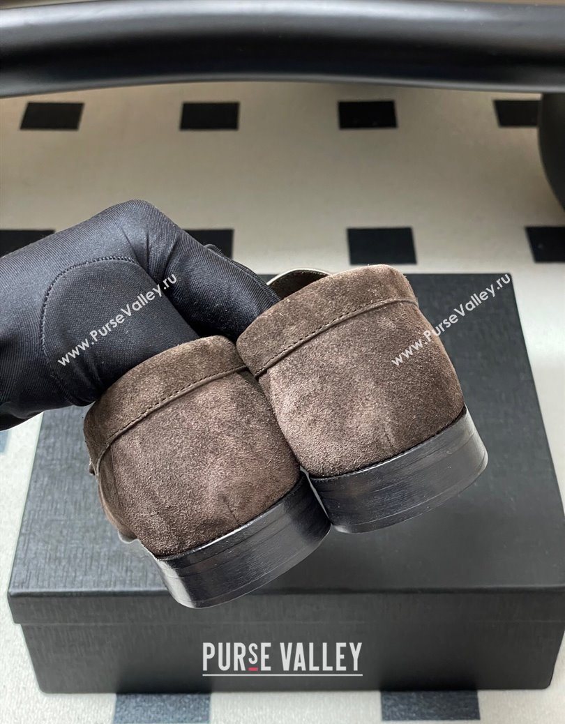 Saint Laurent Le Loafers Penny Slippers in Suede Deep Brown 2025 7668790 (MD-251215011)