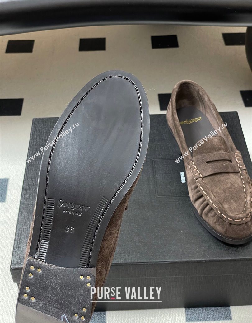 Saint Laurent Le Loafers Penny Slippers in Suede Deep Brown 2025 7668790 (MD-251215011)