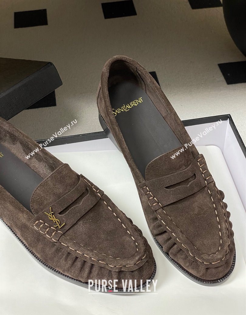 Saint Laurent Le Loafers Penny Slippers in Suede Deep Brown 2025 7668790 (MD-251215011)