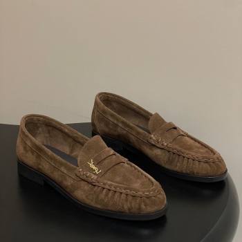 Saint Laurent Le Loafers Penny Slippers in Suede Dark Brown 2025 7668790 (MD-251215012)