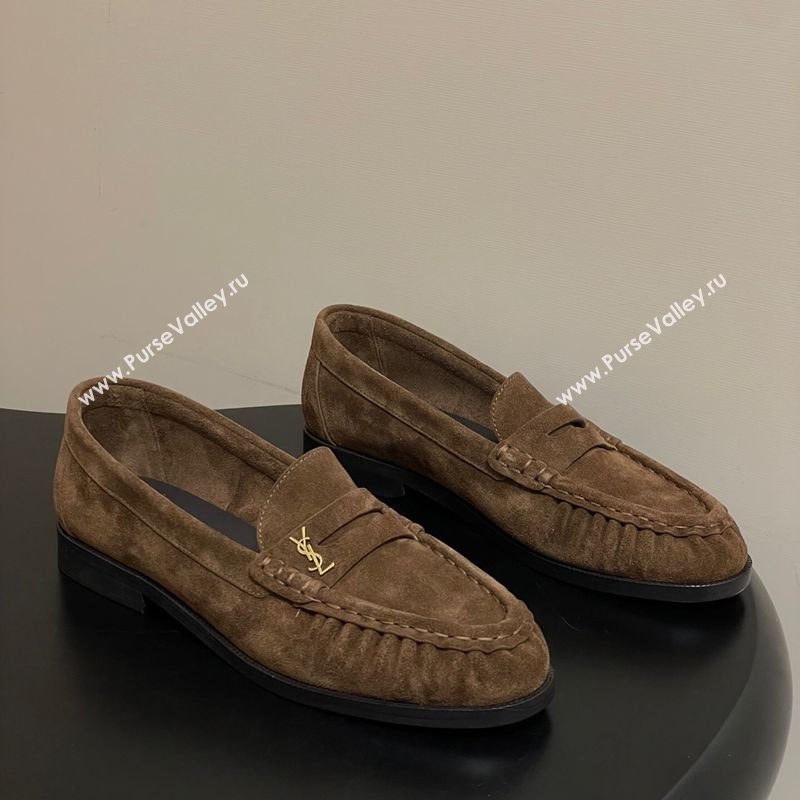 Saint Laurent Le Loafers Penny Slippers in Suede Dark Brown 2025 7668790 (MD-251215012)