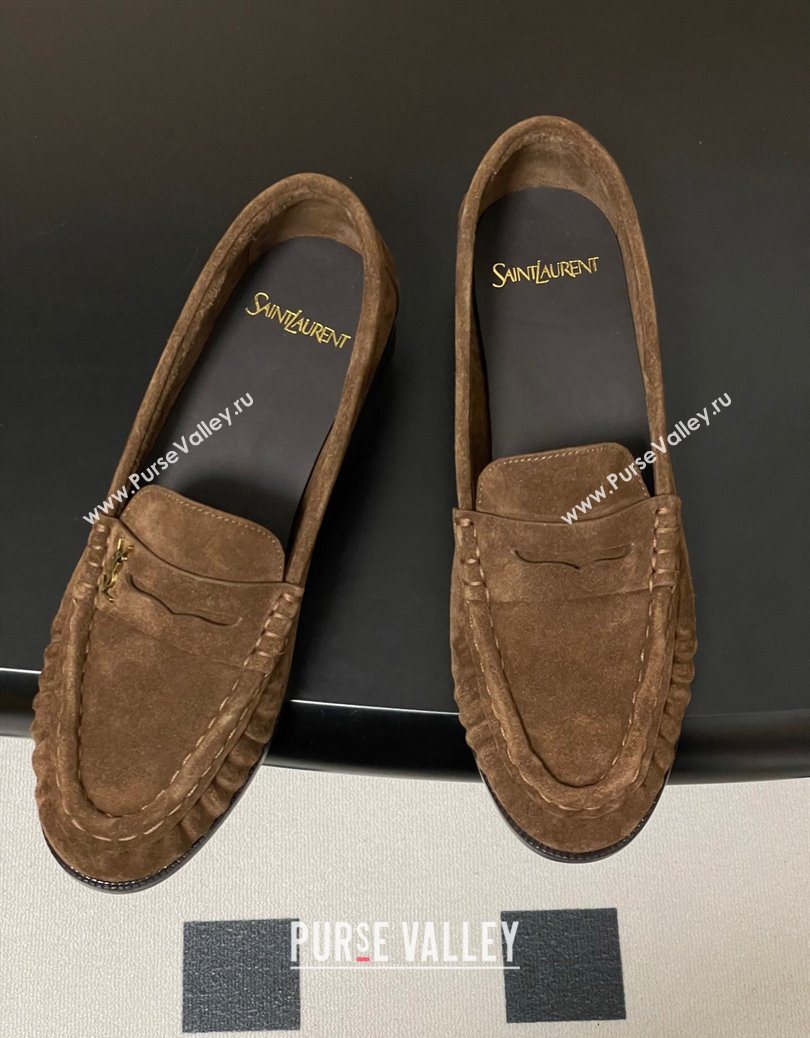 Saint Laurent Le Loafers Penny Slippers in Suede Dark Brown 2025 7668790 (MD-251215012)