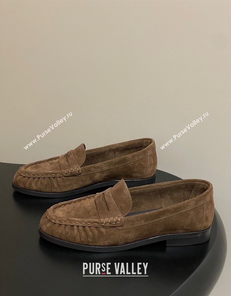Saint Laurent Le Loafers Penny Slippers in Suede Dark Brown 2025 7668790 (MD-251215012)