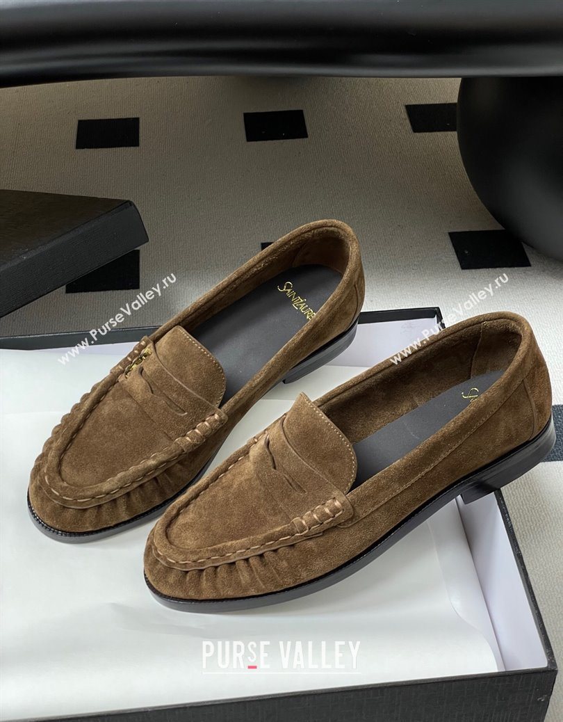Saint Laurent Le Loafers Penny Slippers in Suede Dark Brown 2025 7668790 (MD-251215012)