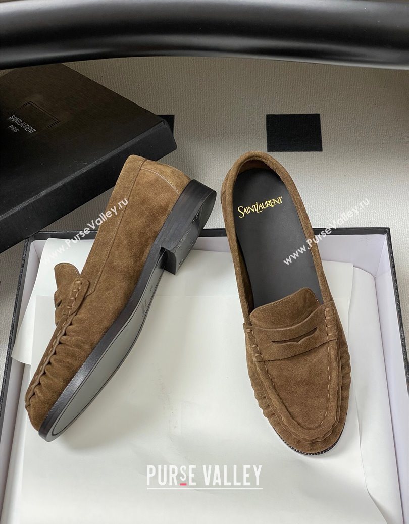 Saint Laurent Le Loafers Penny Slippers in Suede Dark Brown 2025 7668790 (MD-251215012)