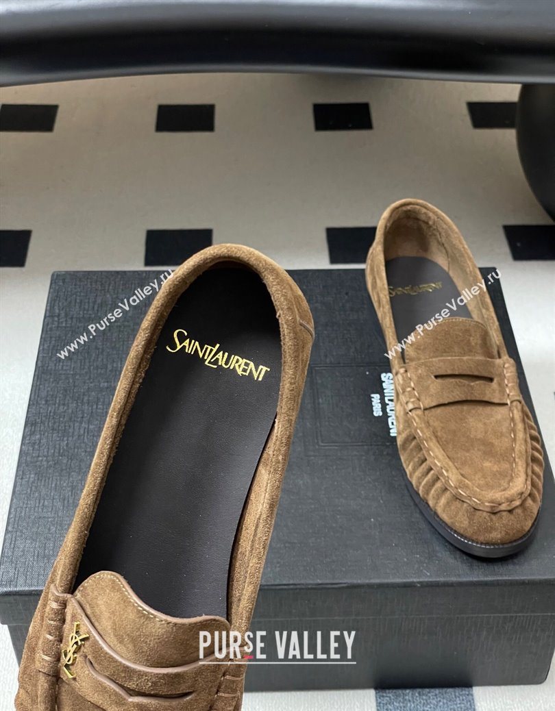 Saint Laurent Le Loafers Penny Slippers in Suede Dark Brown 2025 7668790 (MD-251215012)