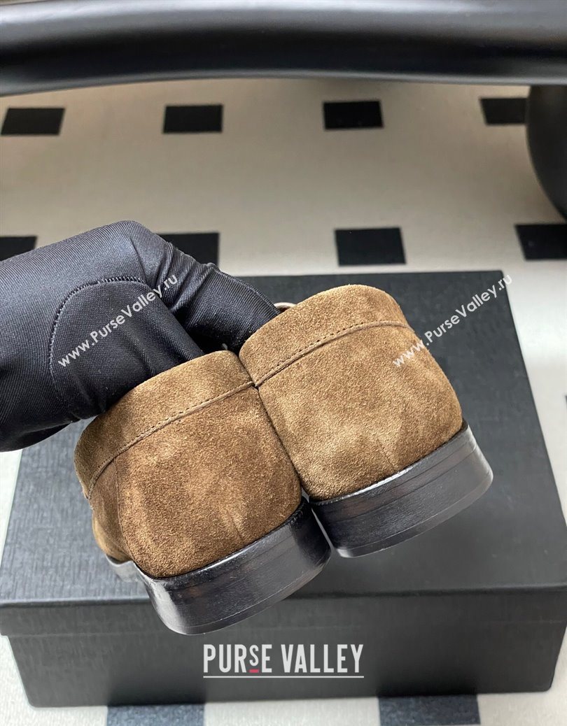 Saint Laurent Le Loafers Penny Slippers in Suede Dark Brown 2025 7668790 (MD-251215012)