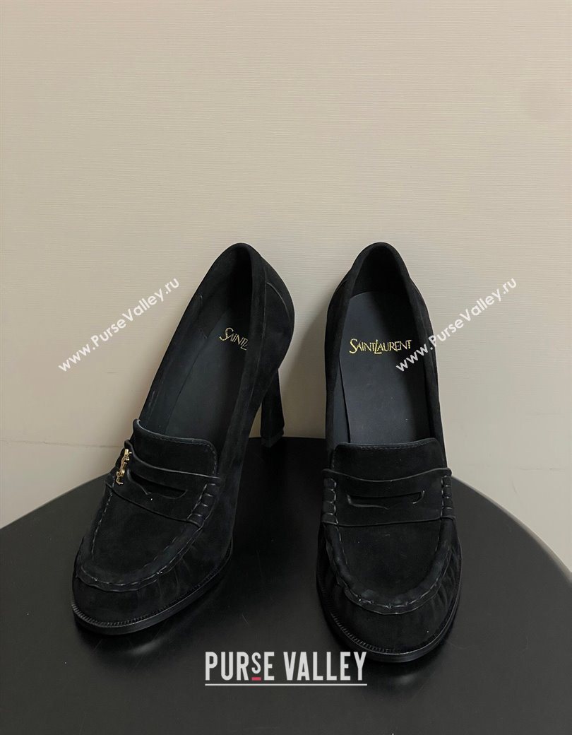 Saint Laurent Le Loafer High Heel Pumps 10cm in Suede Black 2025 8589700 (MD-251213068)