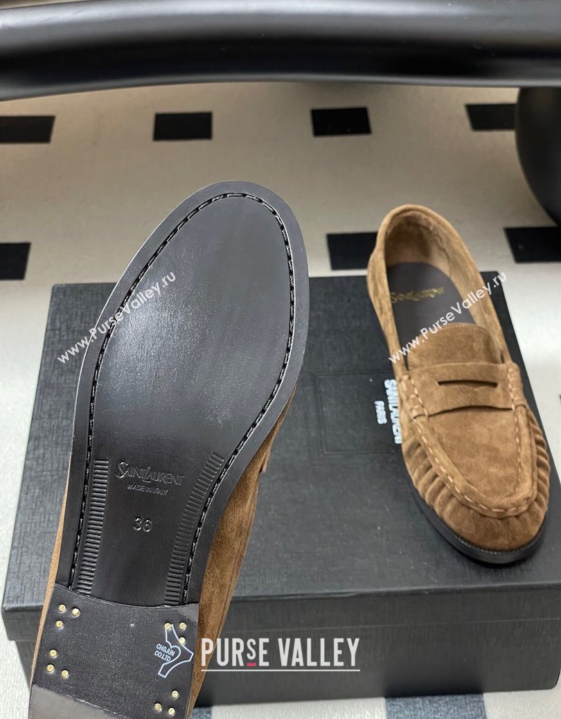 Saint Laurent Le Loafers Penny Slippers in Suede Dark Brown 2025 7668790 (MD-251215012)
