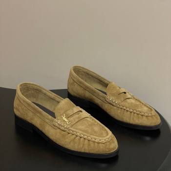 Saint Laurent Le Loafers Penny Slippers in Suede Beige Yellow 2025 7668790 (MD-251215013)