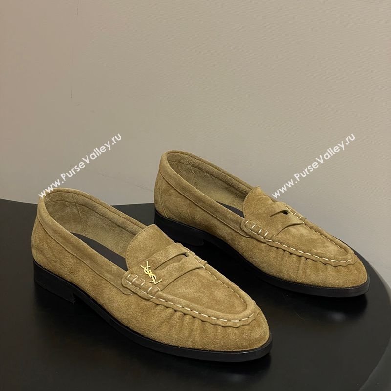 Saint Laurent Le Loafers Penny Slippers in Suede Beige Yellow 2025 7668790 (MD-251215013)