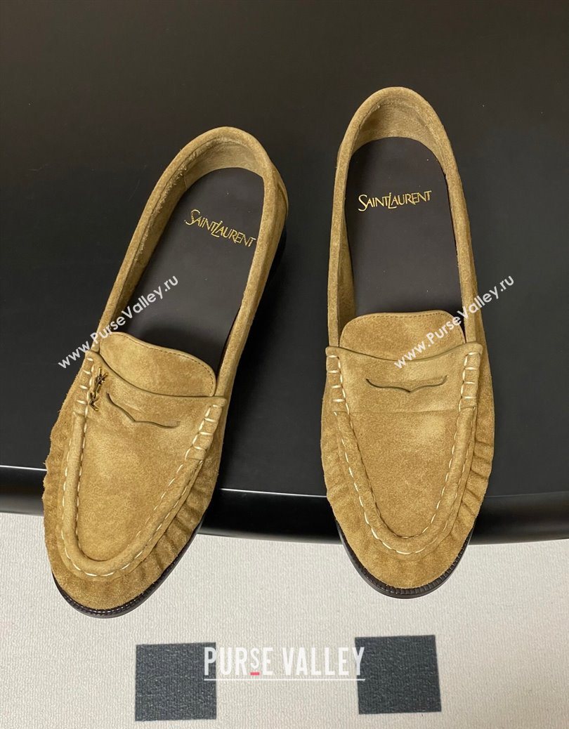 Saint Laurent Le Loafers Penny Slippers in Suede Beige Yellow 2025 7668790 (MD-251215013)