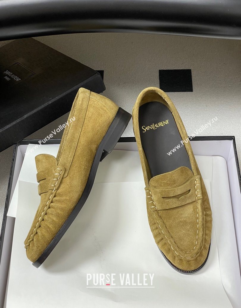 Saint Laurent Le Loafers Penny Slippers in Suede Beige Yellow 2025 7668790 (MD-251215013)