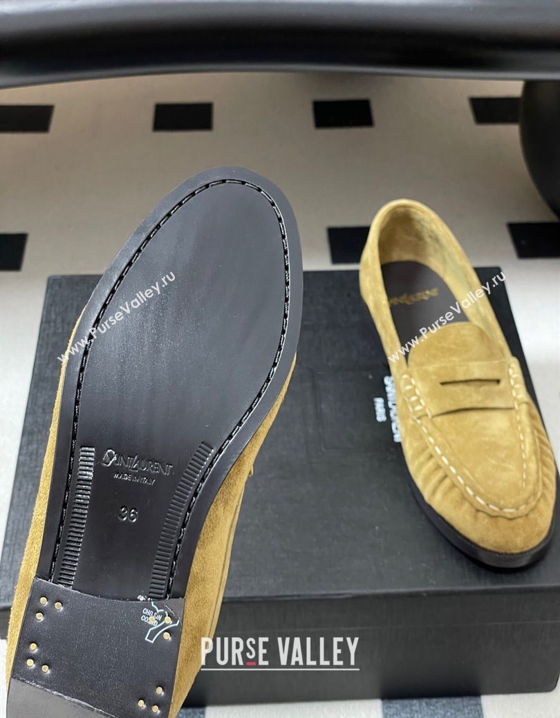 Saint Laurent Le Loafers Penny Slippers in Suede Beige Yellow 2025 7668790 (MD-251215013)