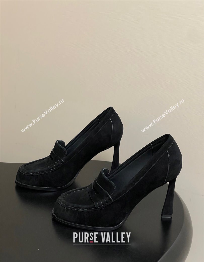 Saint Laurent Le Loafer High Heel Pumps 10cm in Suede Black 2025 8589700 (MD-251213068)