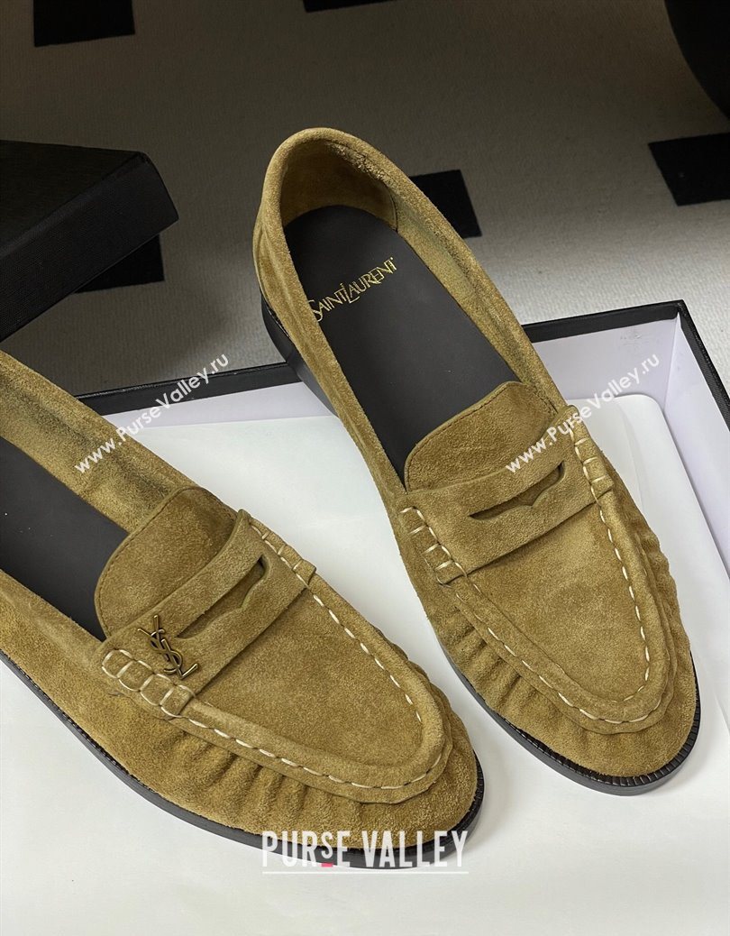 Saint Laurent Le Loafers Penny Slippers in Suede Beige Yellow 2025 7668790 (MD-251215013)