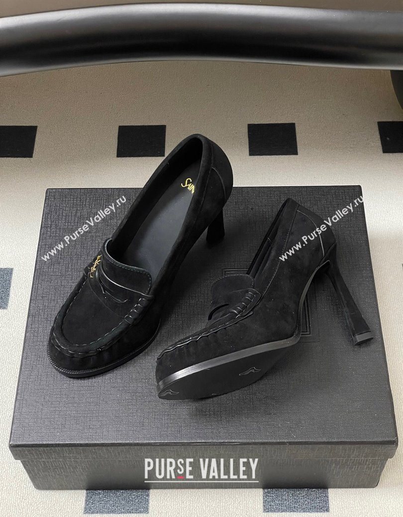 Saint Laurent Le Loafer High Heel Pumps 10cm in Suede Black 2025 8589700 (MD-251213068)